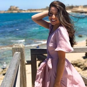 Blush/Pale Pink Long Wrap Dress